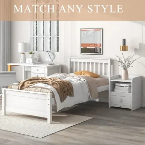 Kids Twin Size Bed Frame with Headboard, and Nightstand