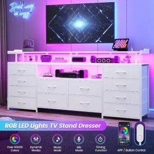 LED TV Stand Dresser with Power Outlets