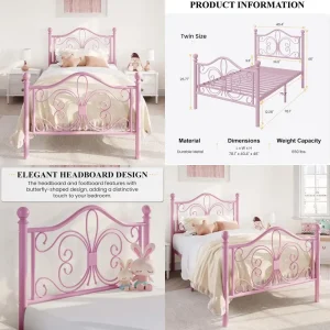 Twin Metal Bed Frame with Butterfly Design
