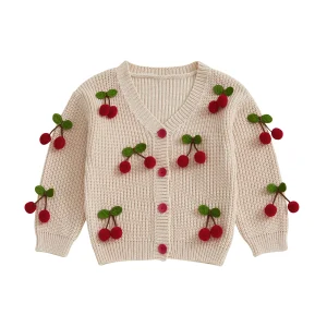 Cardigan Sweater with Cherry Embellishments