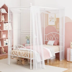 Twin Canopy Bed with Curtains