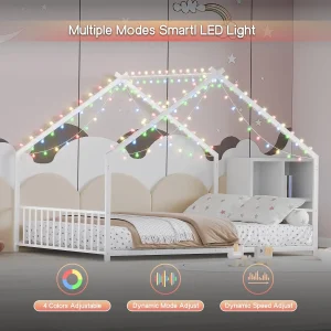 Full Size Metal Bed Frame for Kids, with Lights